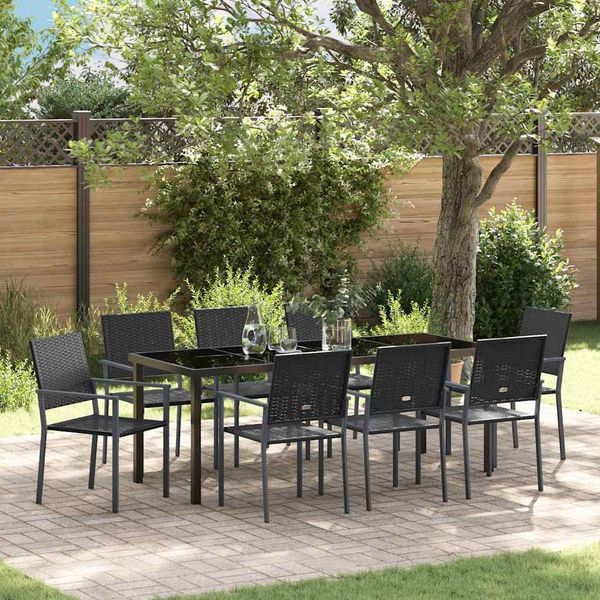 vidaXL Garten Essgruppe 9 pcs Schwarz PE-Rattan 3379085