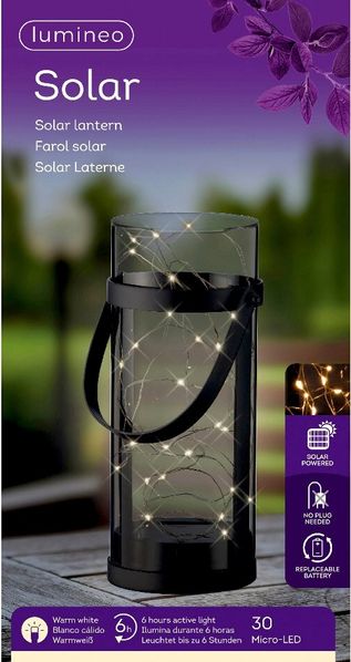 Lumineo Solarleuchte, Acryl grau, Ø 10 cm x H 23.5 cm, mit LED-Leuchtmittel