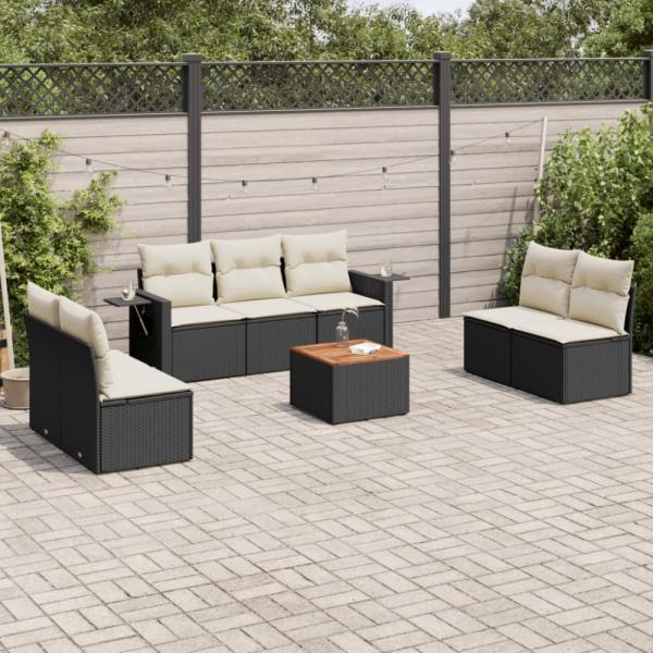 vidaXL 8-tlg. Garten-Sofagarnitur mit Kissen Schwarz Poly Rattan 3224516