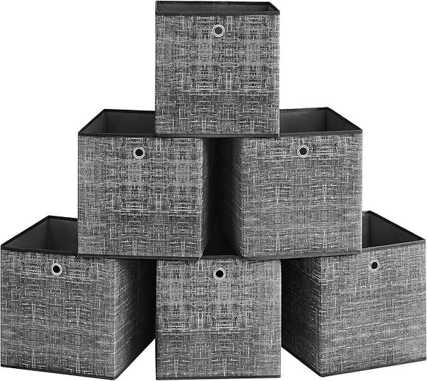 SONGMICS Aufbewahrungsbox, 6er Set, Ordnungsboxen aus Vliesstoff mit Griff, Boxen Aufbewahrung, 33 x 33 x 33 cm, Organizer Box, für Würfelregal, Faltbox, Kleideraufbewahrung, schwarz meliert RFBDE033B01V1