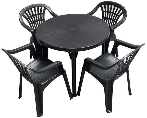 Progarden Sitzgruppe Gartenmöbel Kunststoff Rund Anthrazit 5 Tlg. Set, (Set, 5-tlg, Tisch + 4 Stapelstühle), UV-Beständig, Robust, Wetterfest, Made in Italy, Hochwertig