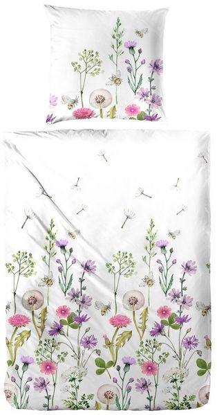 Primera Renforce Bettwäsche 155x220 Blumen Klee Hummel Löwenzahn rosa 123105-54