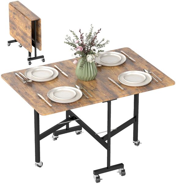 HOMCOM Esstisch Klappbar Küchentisch für 4-6 Personen mit Rollen, Bremsen, Mobiler Klapptisch Esszimmertisch für Kleine Räume, Esszimmer, Küche 120 x 80 x 73 cm, Rustikal-Braun