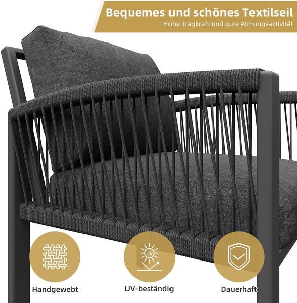 Merax Garten-Lounge-Set für 8 Personen, Seilwerk, großer Tisch mit Holzmaserung, mit verzinktem Eisengestell, verstellbare Beine, alle Sitz- und Rückenkissen inklusive, grau Bild 7