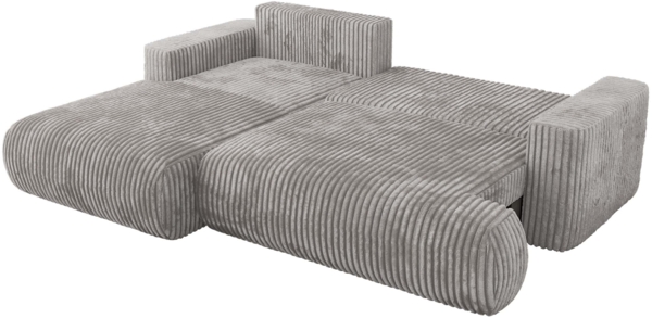 Ecksofa OVO mit schlaffunktion und bettkasten, Wellenfeder, lose Kissen, L-form 271x195 cm - Hellgrau Cord - linke Seite Bild 5