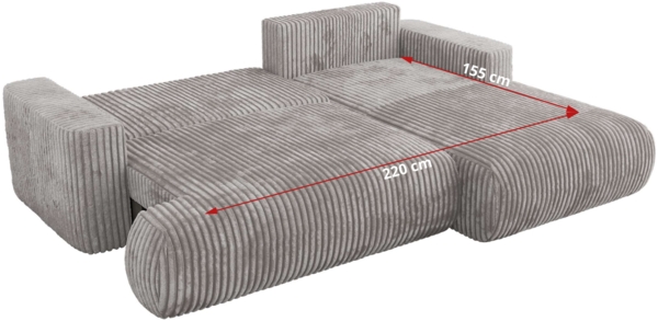 Ecksofa OVO mit schlaffunktion und bettkasten, Wellenfeder, lose Kissen, L-form 271x195 cm - Hellgrau Cord - linke Seite Bild 7