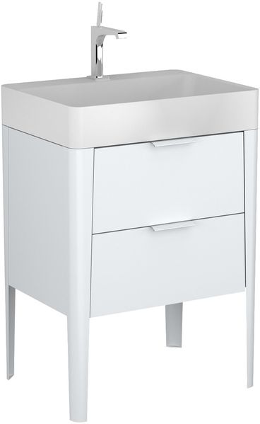 BADEDU SORA Waschbecken mit Unterschrank 60 cm breit, Weiß matt, Waschbecken Quarzkomposit Weiß, aus Aluminium, mit Füßen