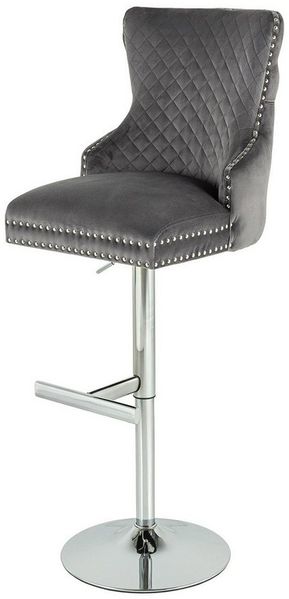 riess-ambiente Barhocker CASTLE DELUXE grau/silber · Barstuhl aus Samt mit Löwenkopf & Nieten (Einzelartikel, 1 St), Tulpenfuß aus Edelstahl in Silber-Optik · Bezug in Chesterfield-Design