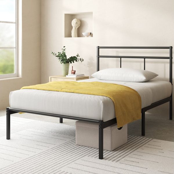 ZINUS Bettgestell Florence Square mit Kopfteil (Schwarz, 140x200 cm), Doppel/Einzelbett