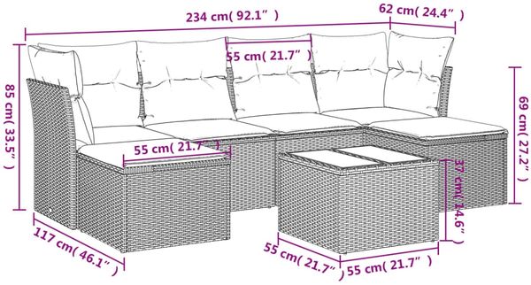 vidaXL 7-tlg. Garten-Sofagarnitur mit Kissen Grau Poly Rattan 3249859 Bild 3