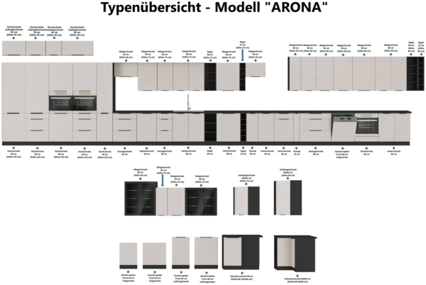 Winkelküche ARONA + SIENA 350x290 Küchenzeile Eckküche Küche Kaschmir + Schwarz Bild 8