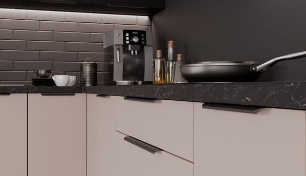 Winkelküche ARONA + SIENA 350x290 Küchenzeile Eckküche Küche Kaschmir + Schwarz Bild 3