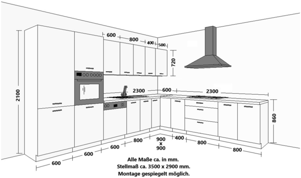 Winkelküche ARONA + SIENA 350x290 Küchenzeile Eckküche Küche Kaschmir + Schwarz Bild 6