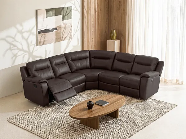 Vente-unique - Relaxsofa Leder Ecksofa - Braun - EVASION