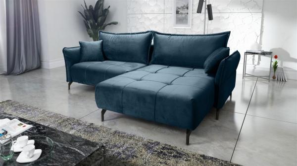 Ecksofa Schlafsofa Sofa VICTORIA Stoff Element Dunkelblau Ottomane Rechts