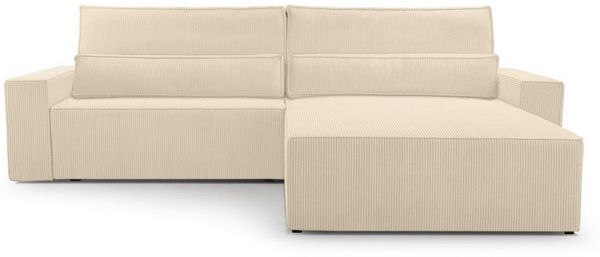 MOEBLO Ecksofa aus Cord DENVER L, Ottomane beidseitig montierbar Couch Cord für Wohnzimmer Schlafsofa Sofagarnitur Sofa Eckcouch L-Form Cordstoff - 290x85x200cm, mit Schlaffunktion und Bettkasten