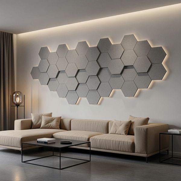 HOME DELUXE Akustikplatten Hexagon selbstklebend SILENT - 15er Set Hellgrau