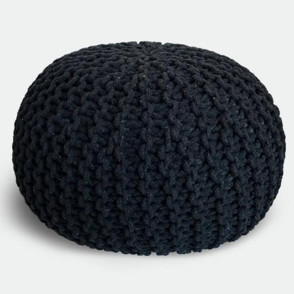 casamia Pouf Ø 55 o. 45 cm Sitzpouf Strickhocker Sitzpouf Bodenkissen nachhaltig Grobstrick Optik Größe ø 55 cm, Farbe schwarz