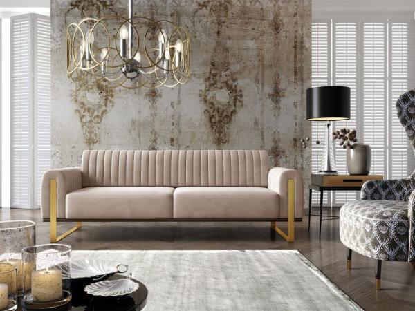 Sofa Designersofa VALERIE 3-Sitzer in Stoff Elisa Velvet Beige