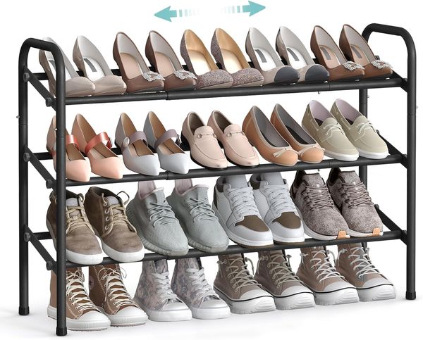 SONGMICS Schuhregal, Schuhständer, 3 Ebenen, Metallregal, verstellbar, Schuhe,Standregal, für Flur, Garderobe, Eingangsbereich, tintenschwarz