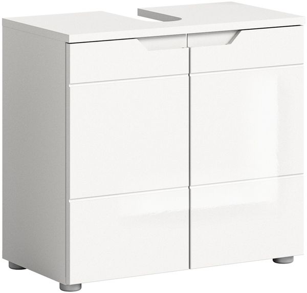 xonox. home Bad Solero X7WA9705 Waschbeckenunterschrank Badunterschrank Badezimmerschrank in Weiß Nachbildung und weiß Hochglanz tiefzieh, ca. B/H/T: 63 x 59 x 34 cm