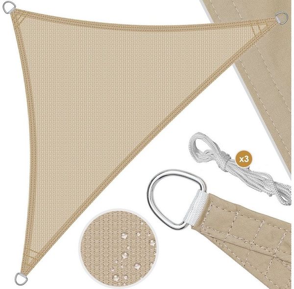 KESSER® Sonnensegel Sonnenschutz Windschutz | HDPE Gewebe | wasserabweisend & windabweisend | Dreieck | 5-Fach quer vernäht robust & stabil Schattenspender Garten Balkon Terrasse Dreieck, Creme, 5x5x5m