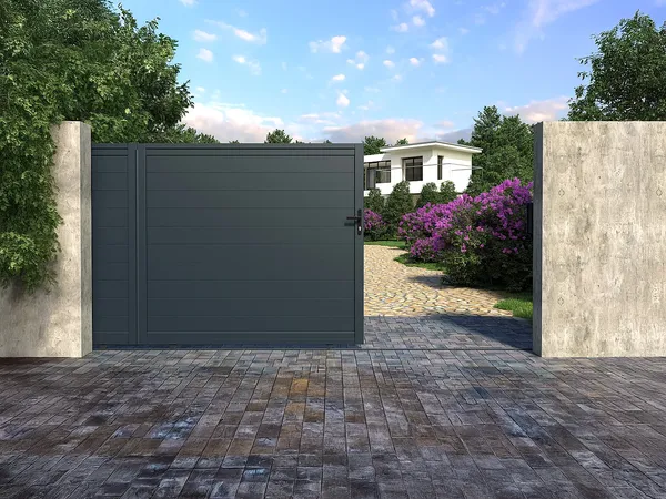 Vente-unique - NAZARIO Eingangstor Metall Grau - B 4,6 cm x H 178 cm x L 390 cm