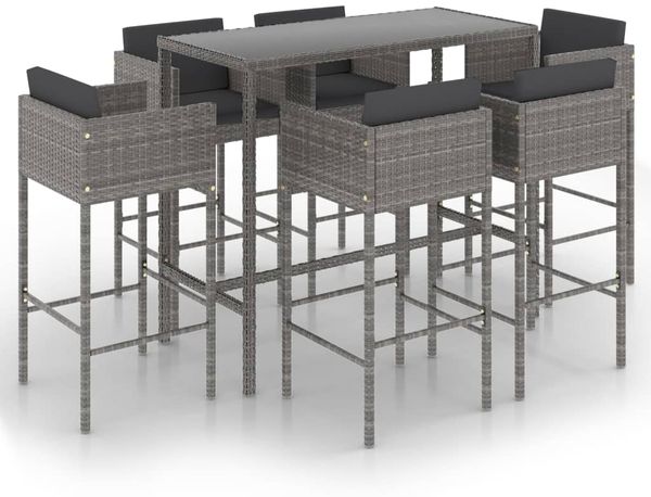 vidaXL 7-tlg. Gartenbar-Set mit Kissen Poly Rattan Grau 3094797 Bild 2