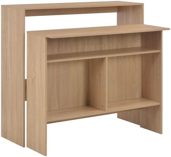 Bartisch, Stehtisch, Bistrotisch mit 2 Tischplatten Eichenoptik 130x40x120 cm