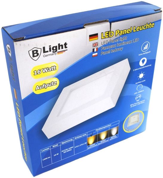 LED Panel Leuchte Aufputz 16 Watt ca. 17 x 17 x 3,5 cm warmweiß