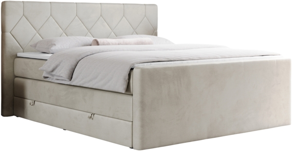 Boxspringbett KING EIGAR, mit einer Doppelmatratze, einem genähten Kopfteil - 180x200 - Beige Velours - H4 Bild 3