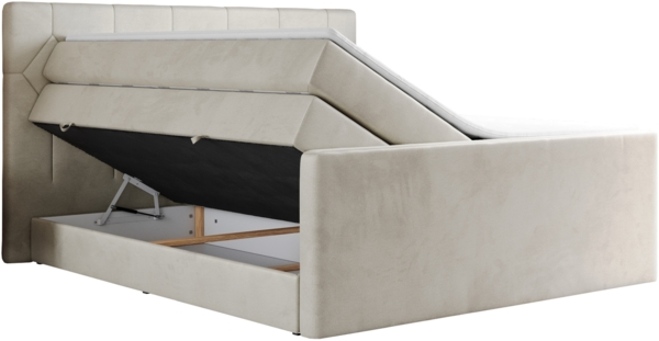 Boxspringbett KING EIGAR, mit einer Doppelmatratze, einem genähten Kopfteil - 180x200 - Beige Velours - H4 Bild 4