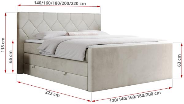 Boxspringbett KING EIGAR, mit einer Doppelmatratze, einem genähten Kopfteil - 180x200 - Beige Velours - H4 Bild 5