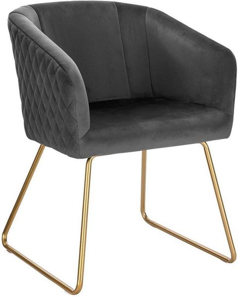 WOLTU BH271dgr-1 1 Esszimmerstühle Küchenstuhl Polsterstuhl Wohnzimmerstuhl Sessel mit Armlehne, Sitzfläche aus Samt, Metall Gold Beine, Dunkelgrau