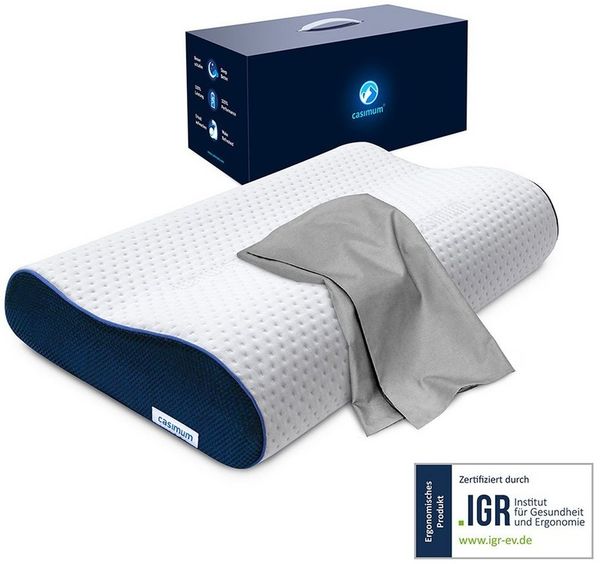 casimum Nackenstützkissen Orthopädisch mit atmungsaktivem Klimabezug, Füllung: Memory Foam, Bezug: Grau, Seitenschläfer, Rückenschläfer, ergonomisches Nackenstützkissen, höhenverstellbar 60x30cm grauer Bezug