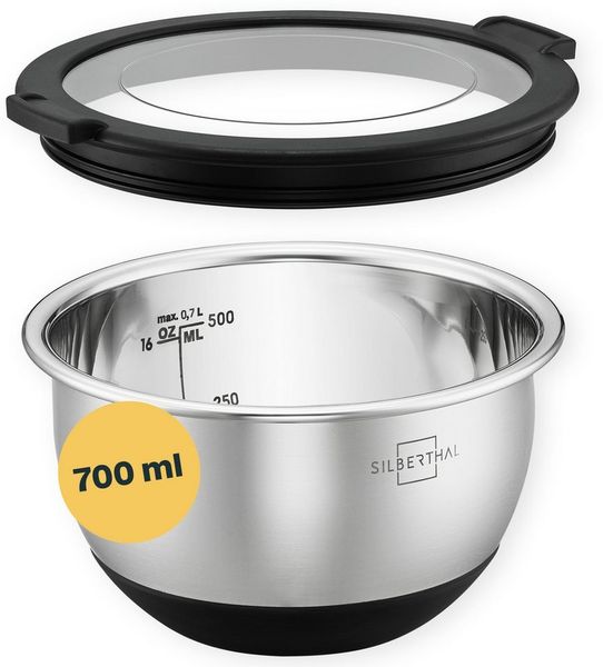 SILBERTHAL Rührschüssel Salatschüssel 12cm, Edelstahl, (1-tlg), Rutschfest dank Silikonboden, mit integrierter Skala