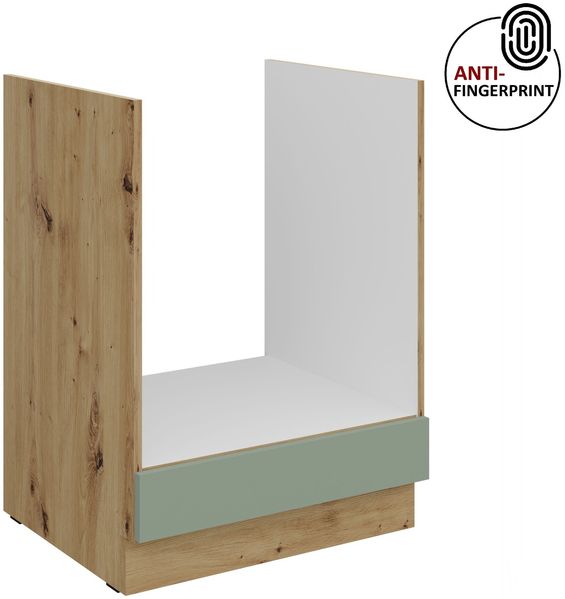 Küchen Herdunterschrank 60 cm Küche ARIA Aquamarin ultra matt + Eiche Artisan matt, hochwertige Fronten mit Anti Fingerprint Beschichtung Küchenzeile Küchenblock