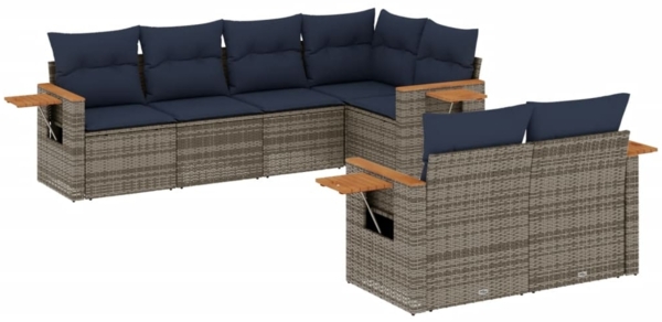 vidaXL 7-tlg. Garten-Sofagarnitur mit Kissen Grau Poly Rattan 3226985