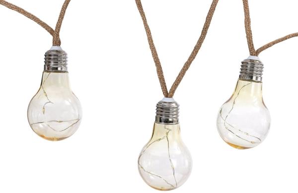 Dehner LED Solarleuchte Lichterkette Manaus, mit 10 warmweißen Glühbirnen, Warmweiß, IP44, Kunststoff/Hanf, Farben natur/transparent/silber