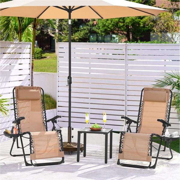Yaheetech Gartenliege Zero-Gravity-Klappstuhl Klappbar & Tragbar, 2 St, 2er-Set Gartenstuhl mit Kopfkissen & Becherhalter