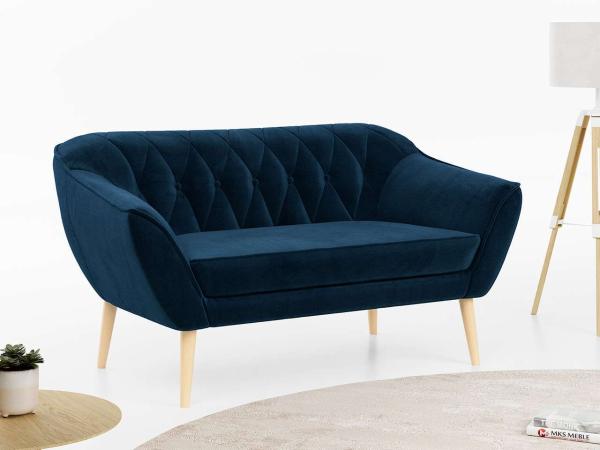 Sofa, Skandinavischer Stil, Holzbeine - PIRS - 2 Sitzer - Dunkelblau - Velvet