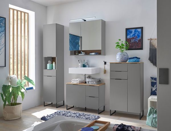 Badezimmer-Set >Denver< (4-tlg.) in grau / Evoke Eiche Dekor - 220x195x35 (BxHxT)