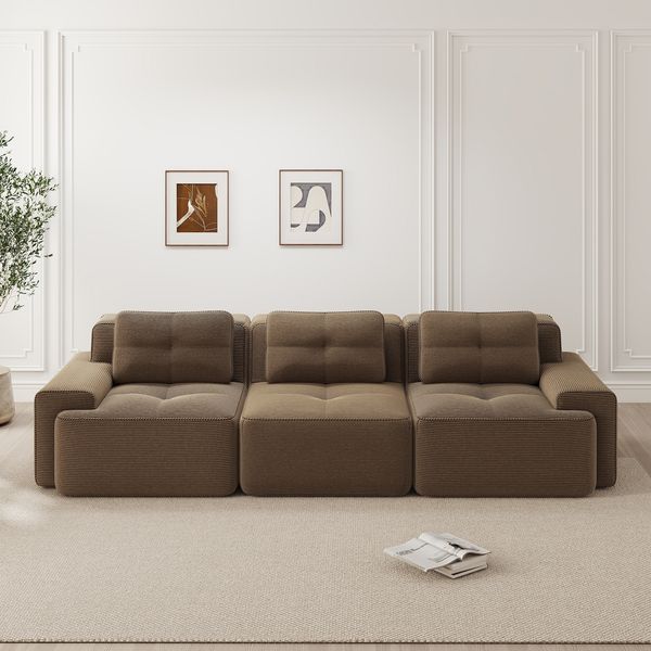 Modulsofa aus Cord mit Tiefsitz, braun