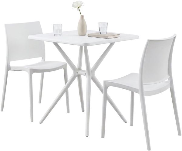 Gartenmöbel-Set GRETA mit 2 Stühlen - 156 x 72 x 81 cm, Kunststoff, Weiß | Balkonset Gartenset Tisch mit Stühlen Bistroset Outdoor