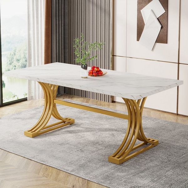 Tribesigns Esstisch 160x80 cm mit Marmoroptik Platte & Gold Metallgestell