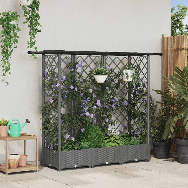 vidaXL Hochbeet mit Rankgitter und Dach Hellgrau 164 x 40 x 121 cm PP 42032594
