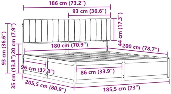 vidaXL Bettgestell mit gepolstertem Kopfteil Dunkelgrau 180 x 200 cm 3398215 Bild 10