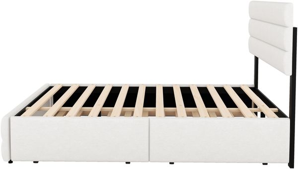 Polsterbett 140x200 cm mit ausziehbarem Trundle, 2 Schubladen, Leinenbezug, höhenverstellbares Kopfteil, Beige Bild 10