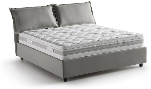 Dmora Doppelbett Amy, Bettkasten mit Stoffbezug, 100 % Made in Italy, Öffnung vorne, inklusive Matratze 160 x 200 cm, Grau