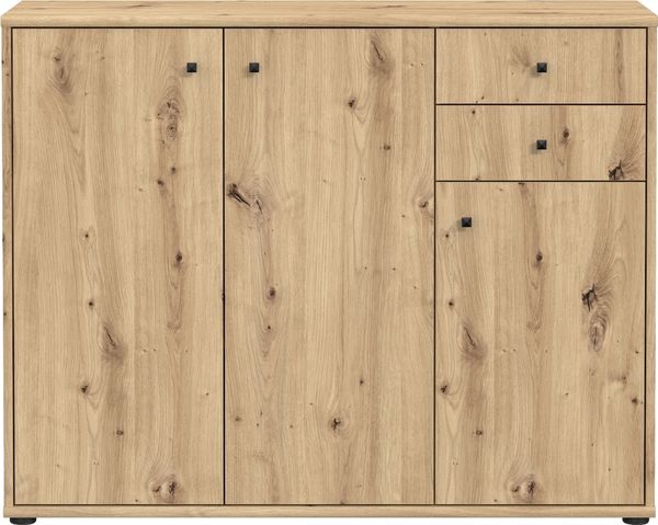Sideboard >TEMPRA2< 3 Türen, 2 Schübe, Artisan Eiche Dekor - 108,8x85,5x34,8cm (BxHxT)